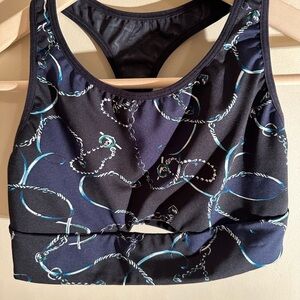 Victoria's Secret SMALL Black Sports Bra with Teal Chain Print